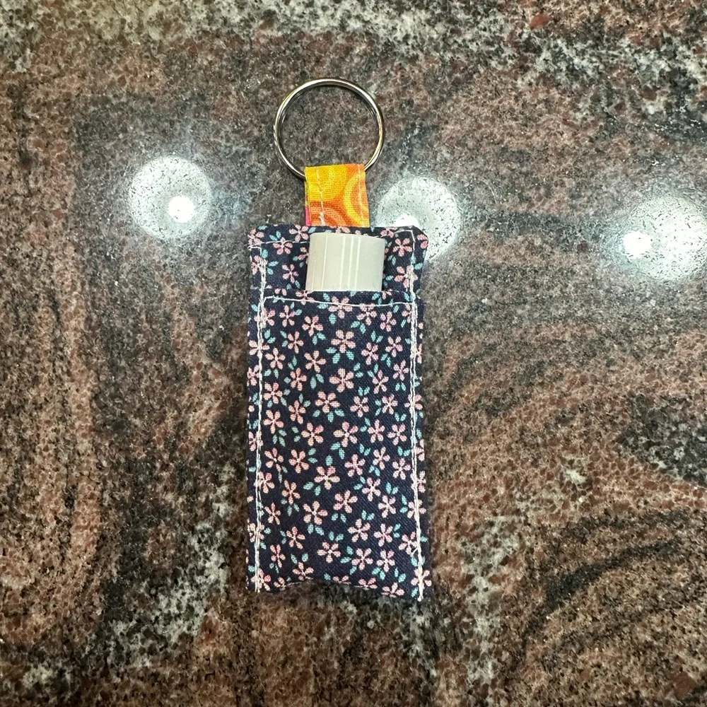 Handmade lip balm holder keychain- floral print
